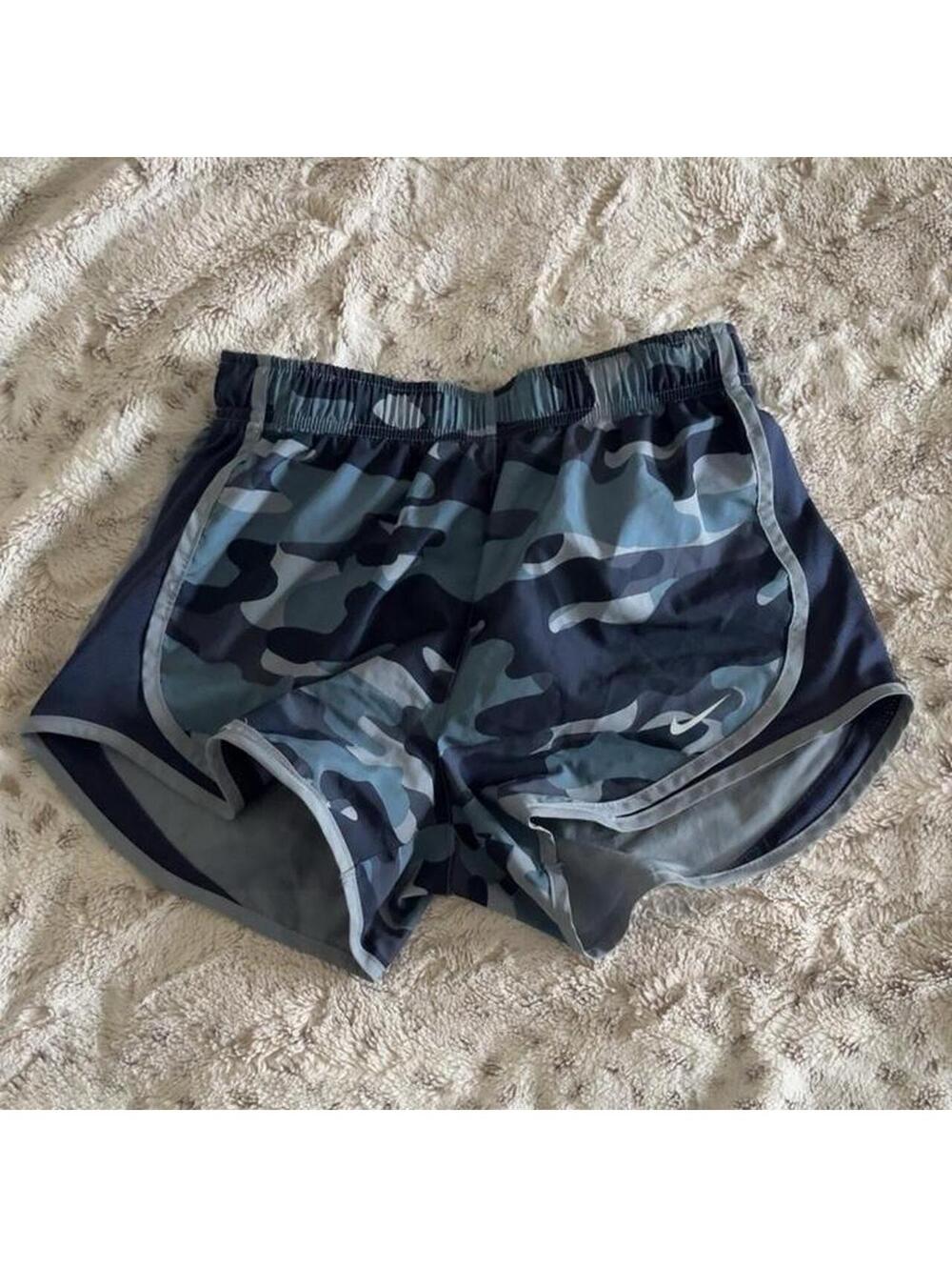 nike navy blue and baby blue camouflage running shorts